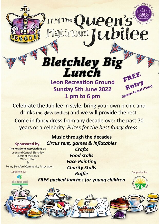 Poster for the Queens Platinum Jubilee Bletchley Big Lunch 2022