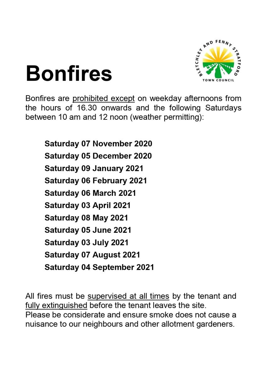 Image of Allotment Bonfire Dates 2020 to 2021