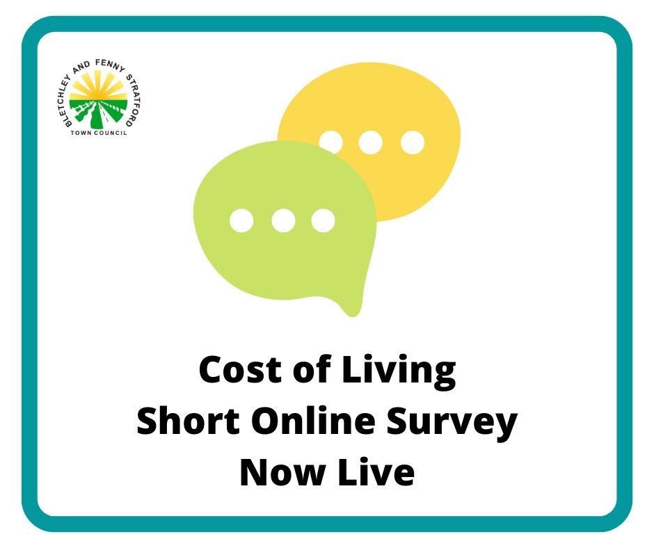 Image of cost of living survey poster with two speech bubbles and the town council's logo
