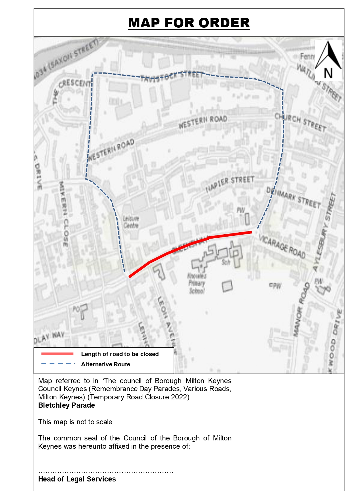 Image of Map for Road Closure for Remembrance Sunday