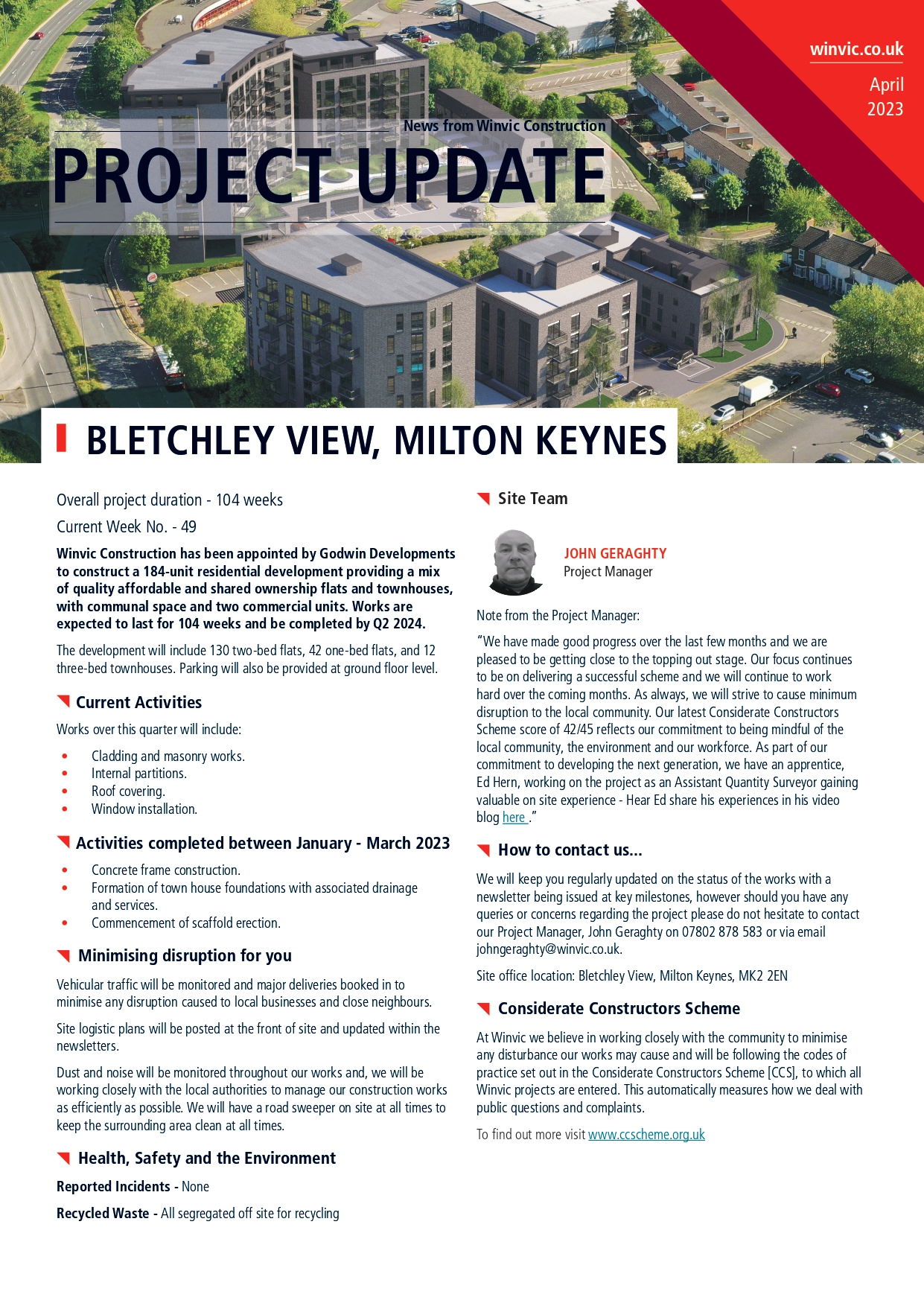Image of front page of project update newsletter on Bletchley View