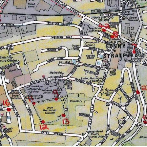 Map of Fenny Stratford with Dog Bins