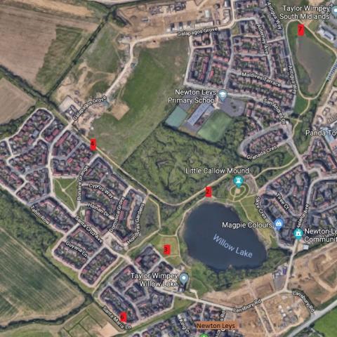 Map of Bletchley with dog bins